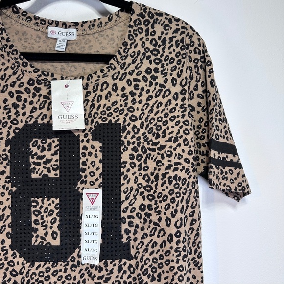 GUESS | Rhinestone “81” Leopard Graphic Tee – Sporty Glam Y2K | Size XL | NWT - Picture 3 of 9